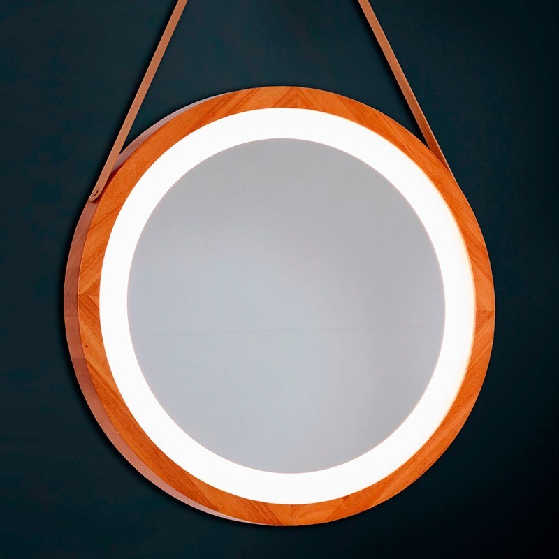 ESPEJO LED REDONDO MARCO DE MADERA